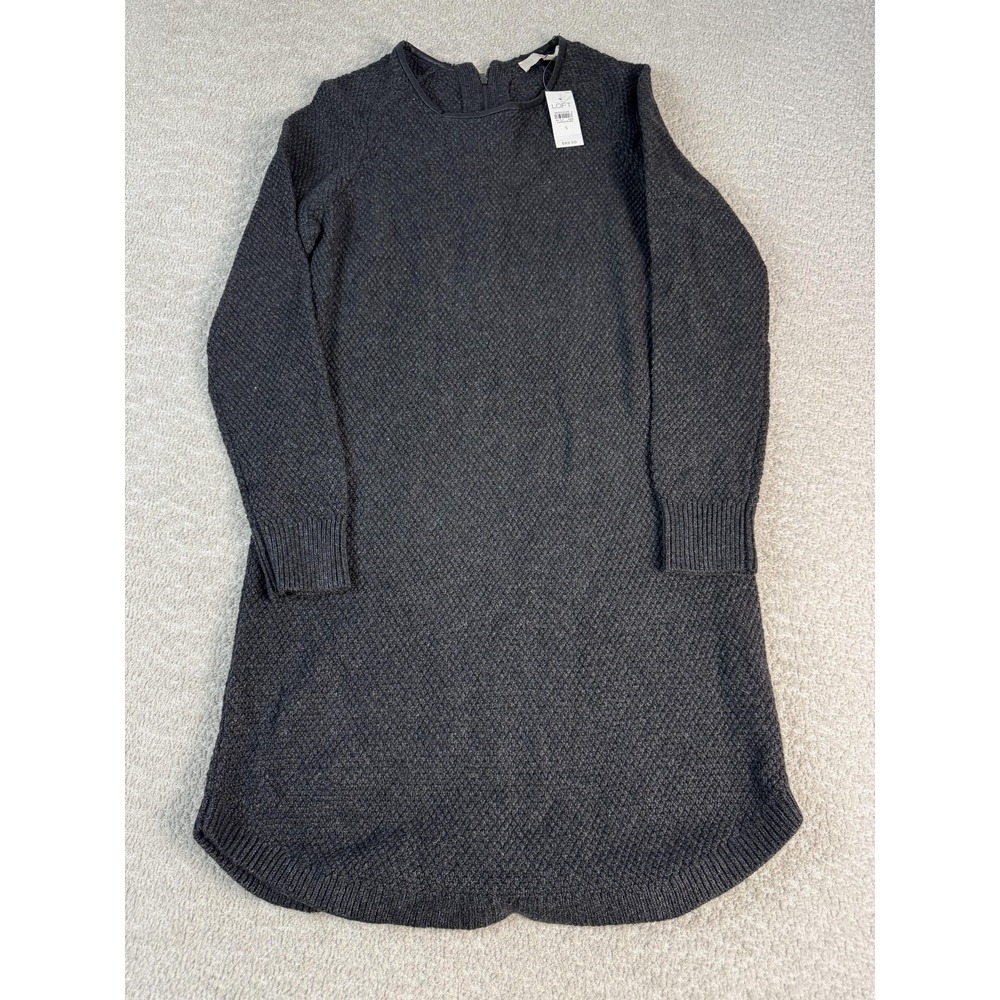 Ann Taylor Loft Sweater‎ Dress Womens Small Dark Gray Long Sleeve Textured Knit